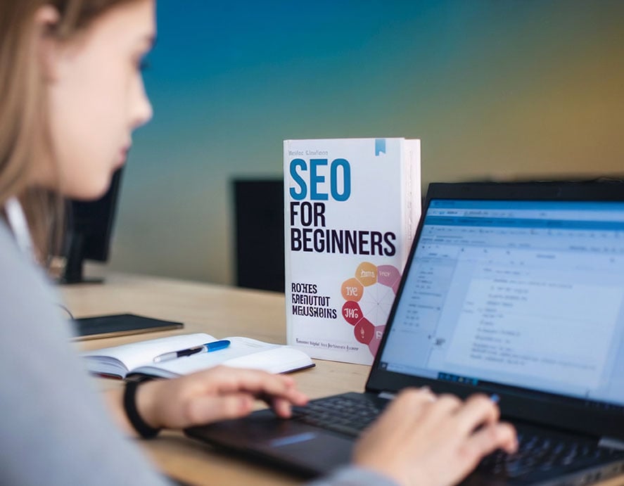 SEO training book on desk